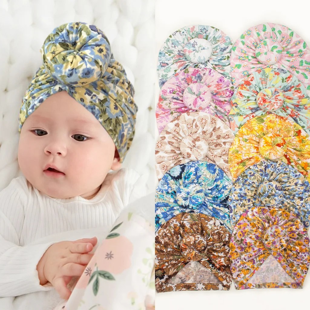 Newborn Turban Floral Hat Baby Girl Donut Cap Infant Beanie Girls Soft Cute Toddler Headwraps Kids Knot Hat Hair Accessories