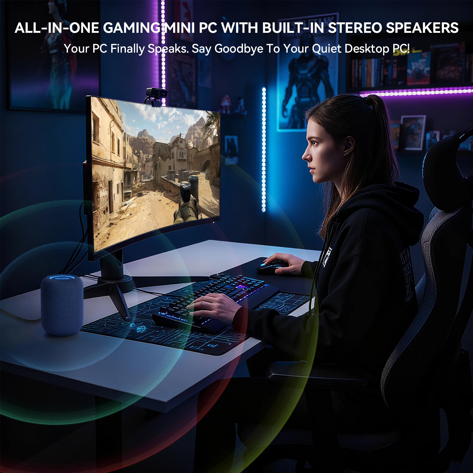 SZBOX EXR1 كمبيوتر صغير AMD R7 8745HS/7640HS DDR5 4800 MT/s WiFi6 BT5.2 Win11 M.2 2280 NVME PCIE * 2 كمبيوتر ألعاب مكتبي