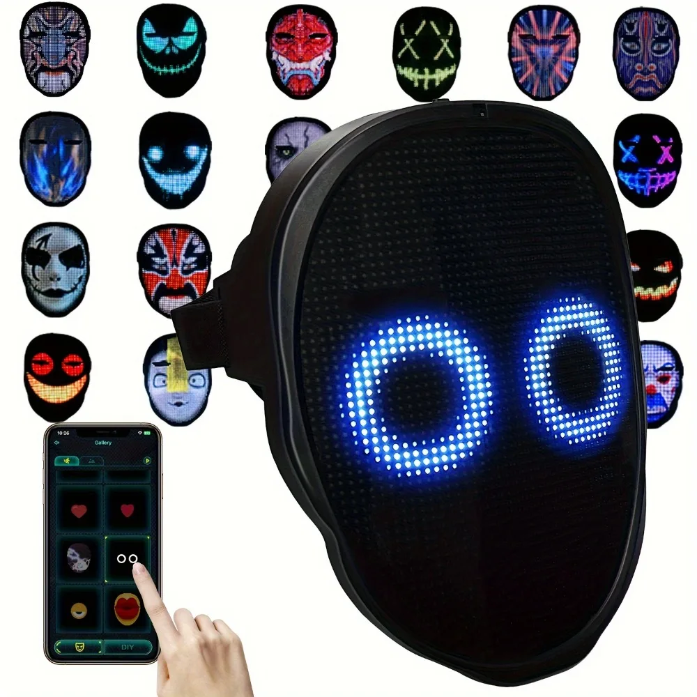 

LED Mask with App Controlled, Lighted Face Transforming Mask, Gesture Sensing Smart Display Light Up Halloween Mask for Adults