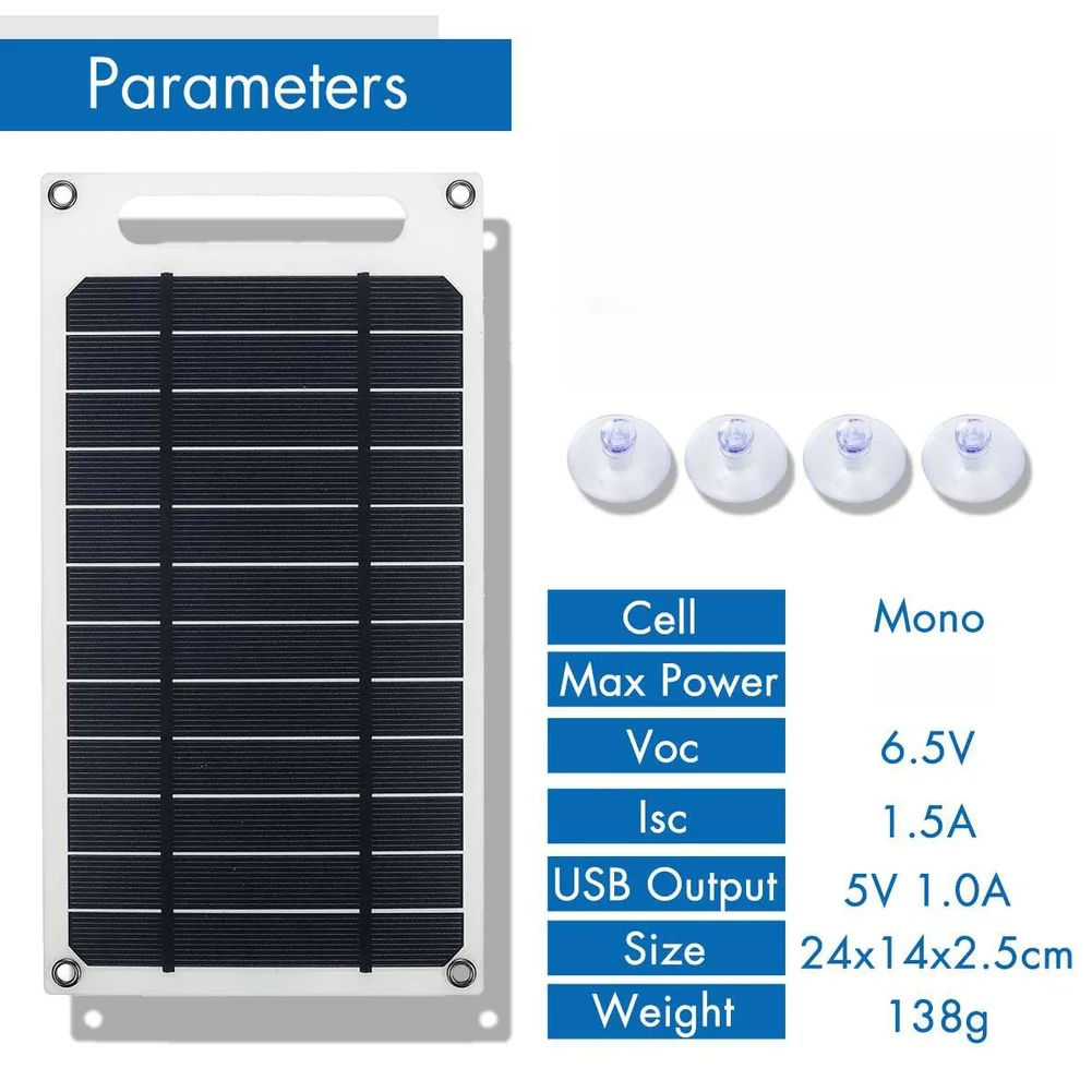 Portable 10W Flexible Solar Panel 6V Monocrystalline with USB Output IP65 Waterproof for Backpack Tent Camping