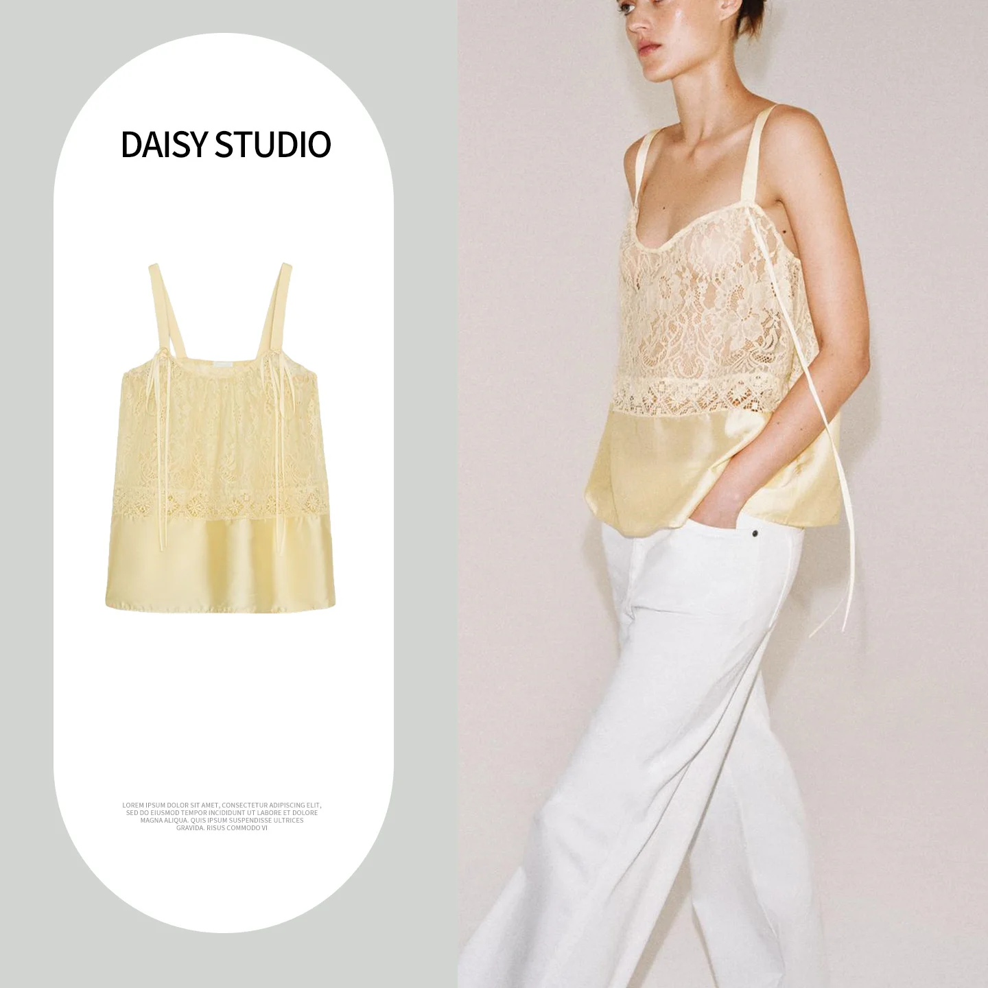 

Summer New Women's Simple Square Collar Straight Hem Lace Decoration Halter Top Polyester Fiber Short Length Outerwear
