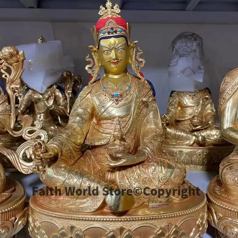 30cm lage Nepal Tibet TOP High grade copper Padmakara Guru Rinpoche Buddha statue Worship home Family protection Health safety