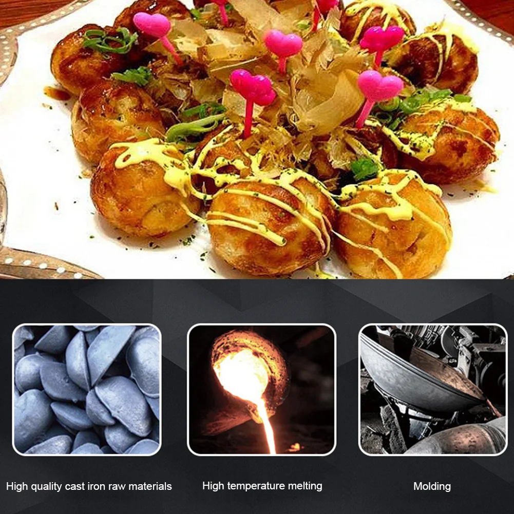 

Чугунная сковорода для такояки, 15 отсеков, антипригарная машина для приготовления такояки, противень для выпечки шариков осьминога, идеально подходит для шариков осьминога, блинов