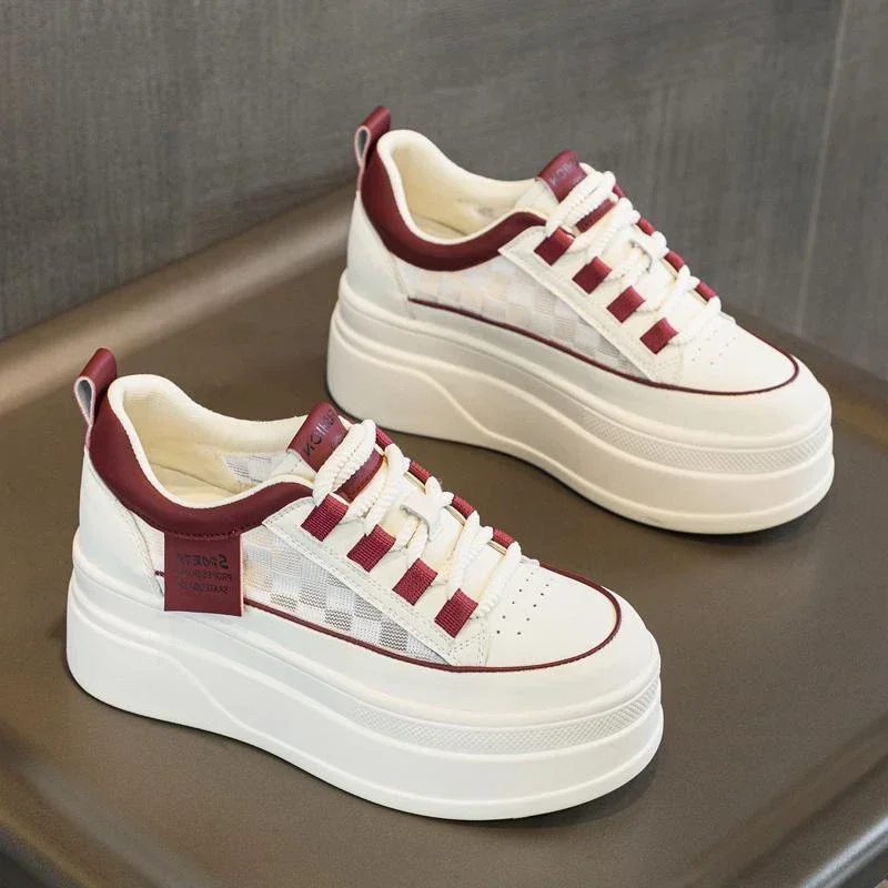 2024 Autumn Hot Seller Trendy Interior Height Increasing Women\'s Shoes Mesh Breathable Thick Sole Versatile Casual Board Shoes