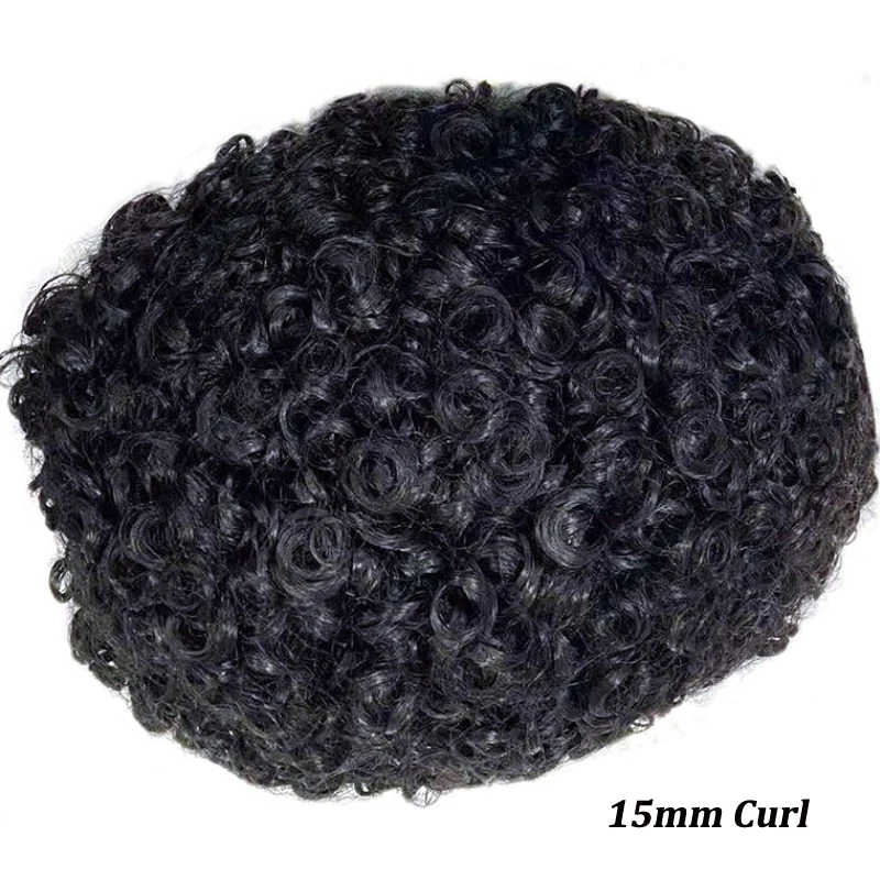 Männer Toupet Echthaar Feine Mono NPU Indische Echthaar Perücken für Mann Afro Echthaar System 15mm Lockiges Haar Topper Natürliche Farbe