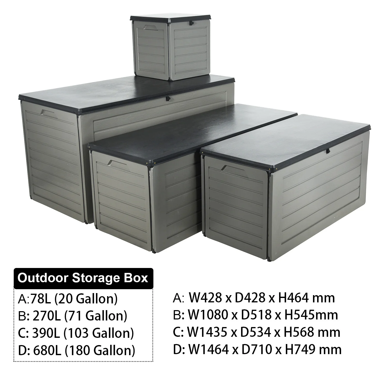 VERTAK 78/270/390/680L Outdoor Garden Deck Box 20/71/103/180 Gallon Hard Plastic Steel Rugged Shockproof Waterproof Storage Box