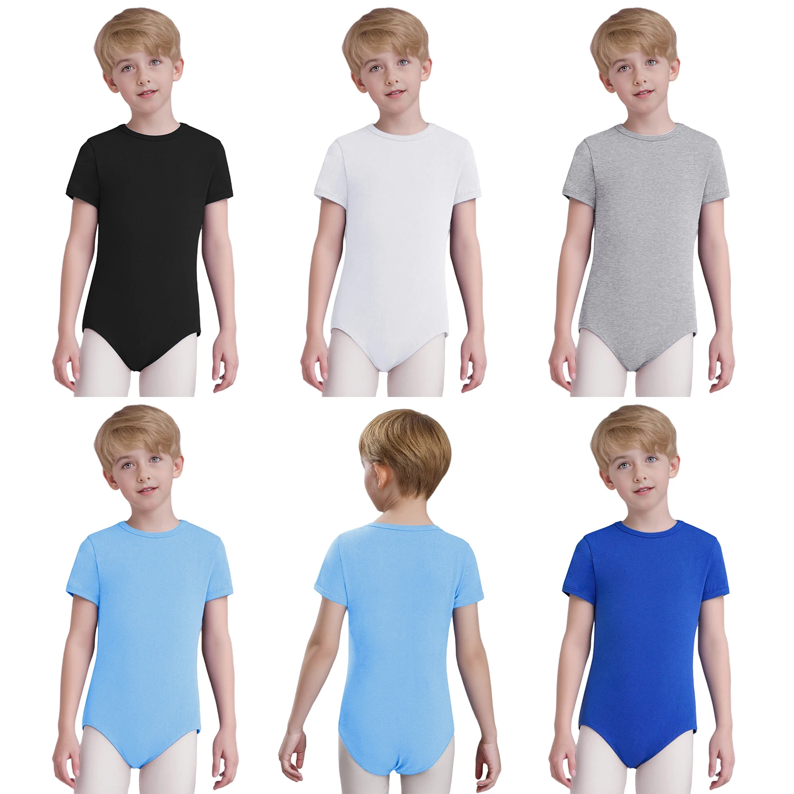 Kids Special Needs Adaptive Clothing Leotard Round Neck Short Sleeve Press Buttons Crotch Solid Bodysuit One Piece Jumpsuit
