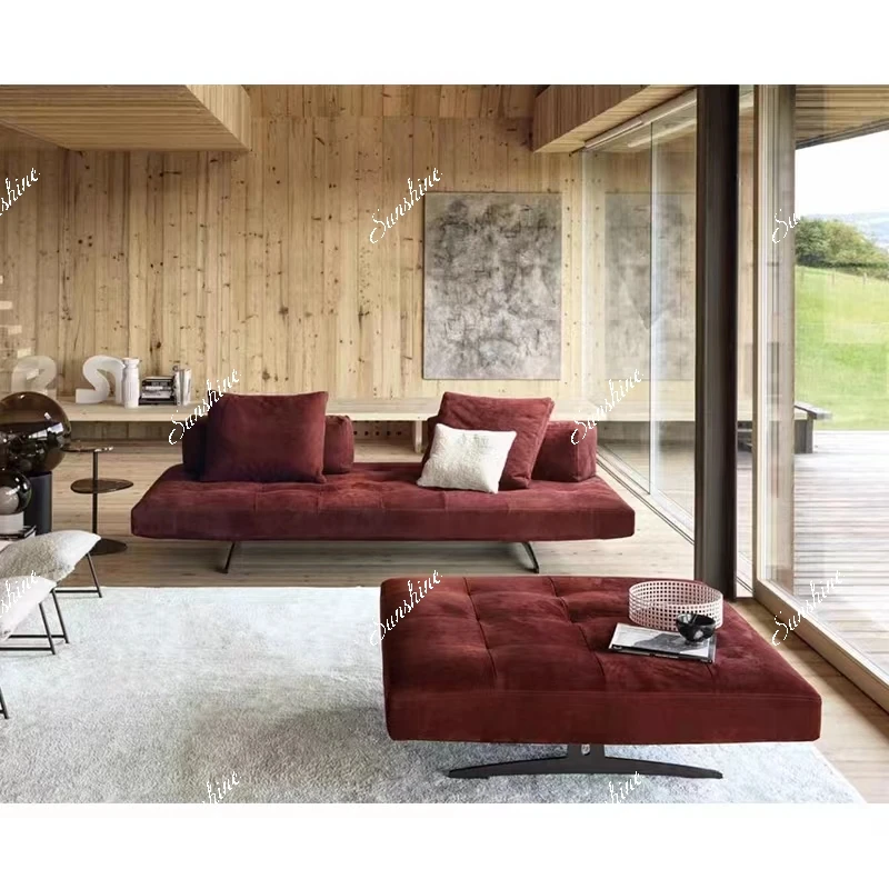 Italian minimalist small apartment leather chaise longue simple modern leisure sofa