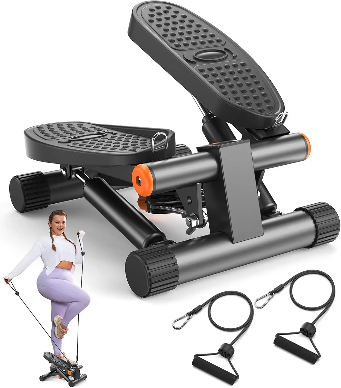 

Stair Stepper With Resistance Bands, Mini Stepper With 300LBS Loading Capacity, Hydraulic Fitness