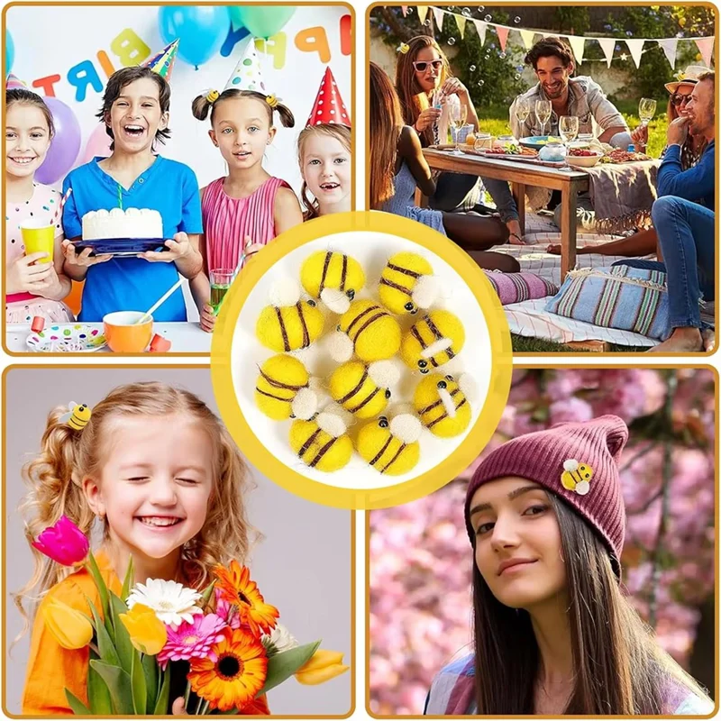 Boule de cheveux à pompon d'abeille en Polyester, 50 pièces, coiffure pour enfant, Figurines de mariage, bricolage, matériel fait à la main, chapeau, vêtements, décor