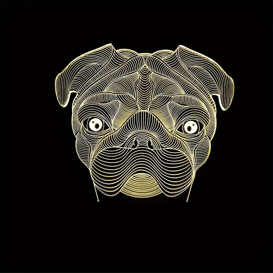 Imagem -04 - Pug Dog Night Light 3d Ilusão Animal Bonito Mudando as Cores Usb Power Controle Remoto Interruptor de Toque Decoração Lâmpada