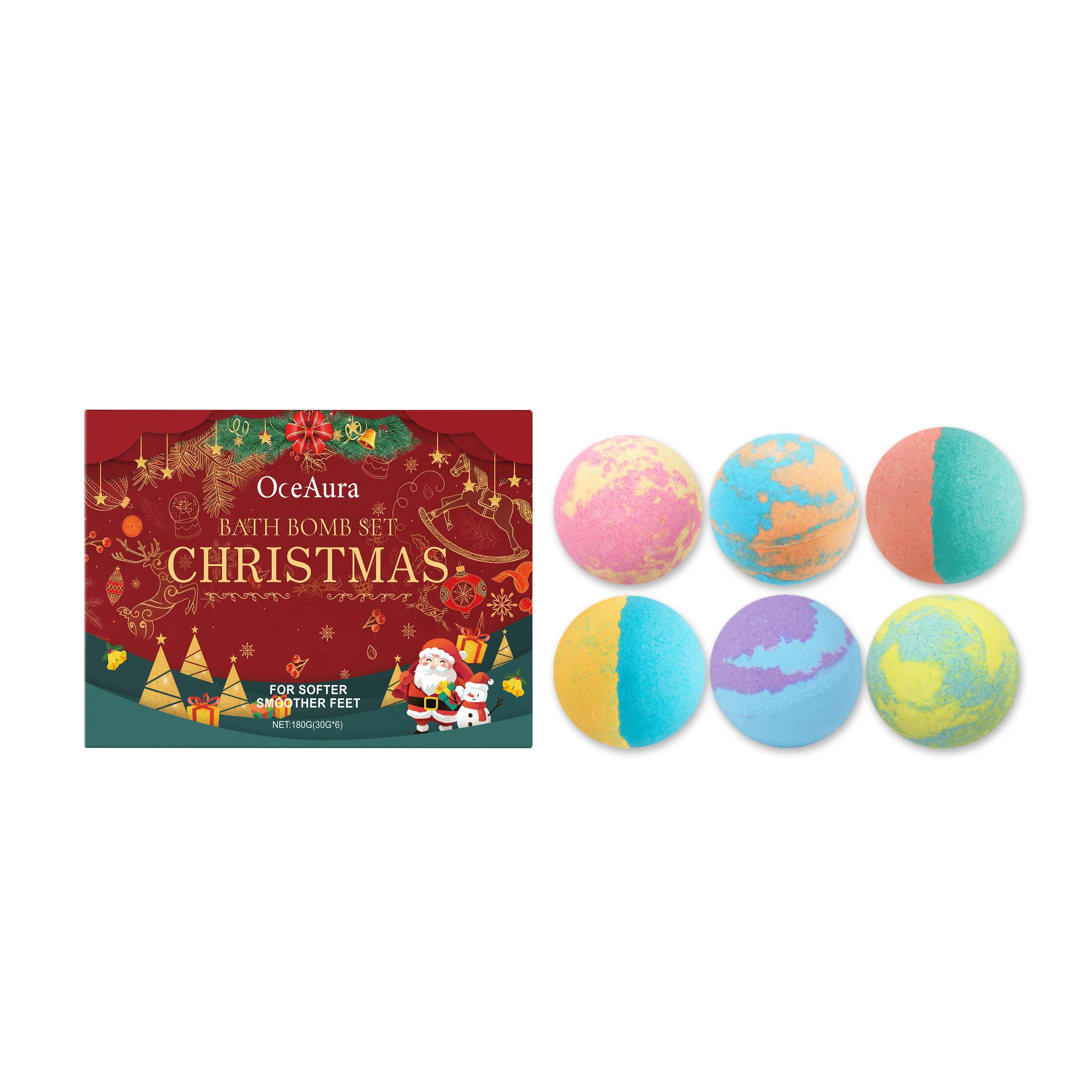 6pcs Christmas Bath Bombs Deep Moisturizing Exfoliating Body Relaxation Relieving Stress Aromatherapy Shower Handmade Salt Balls