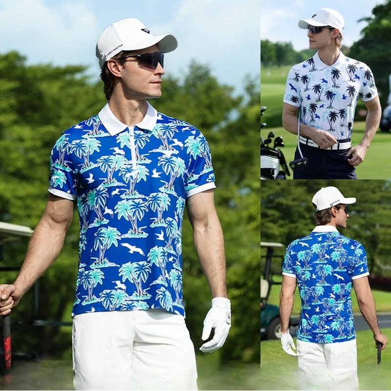 

Мужская футболка с короткими рукавами PGM Golf, летняя быстросохнущая эластичная рубашка-поло в островном стиле, верхняя одежда YF877