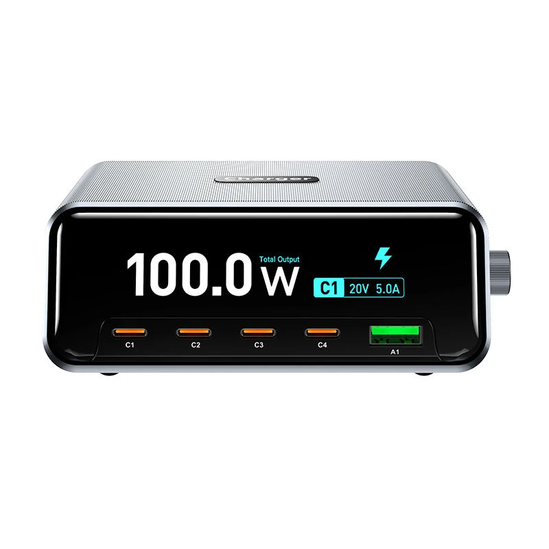 5-in-1 265W Charging Station Fast Chargers USB-C 4C*5V 1A 60D Screen Fast Charging GaN Smart Desktop Charge for Phones & Tablets