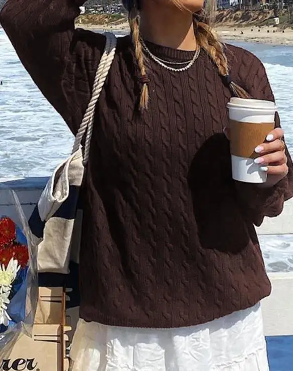 سترة نسائية 2025 خريف شتاء عادية متعددة الاستخدامات بأكمام طويلة معطف صوفي سترة عصرية مريحة عتيقة #5