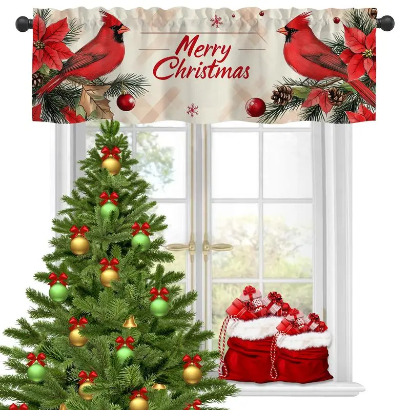 VIKAMA Christmas Short Curtains Valances Red Cardinal Bird Kitchen Window Home Winter Holiday Window Decor
