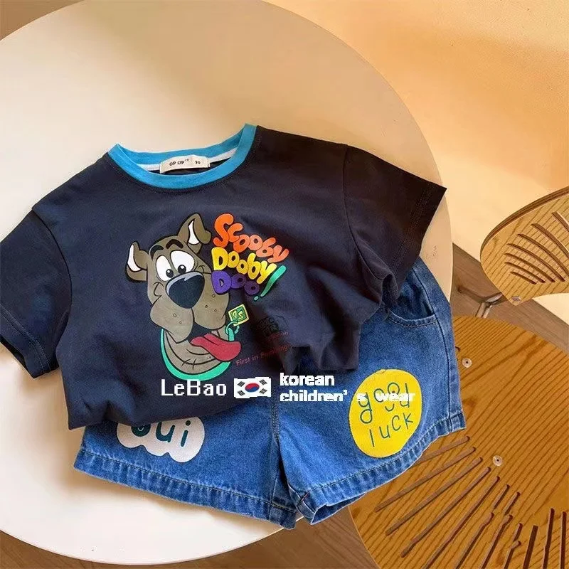 

Children's Clothing Boy Baby Summer Set Childrens Cool and Trendy Versatile Printed Short Sleeved T-shirt Fashionable Blue Pants