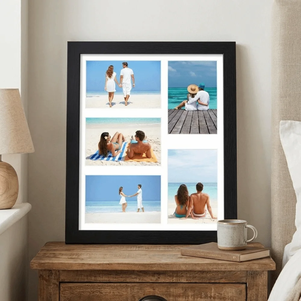 Multi-functional 5-Grid Photo Frame Rectangle Handmade Wooden Picture Frame Changeable Decorative Frame Multi-Photo Display