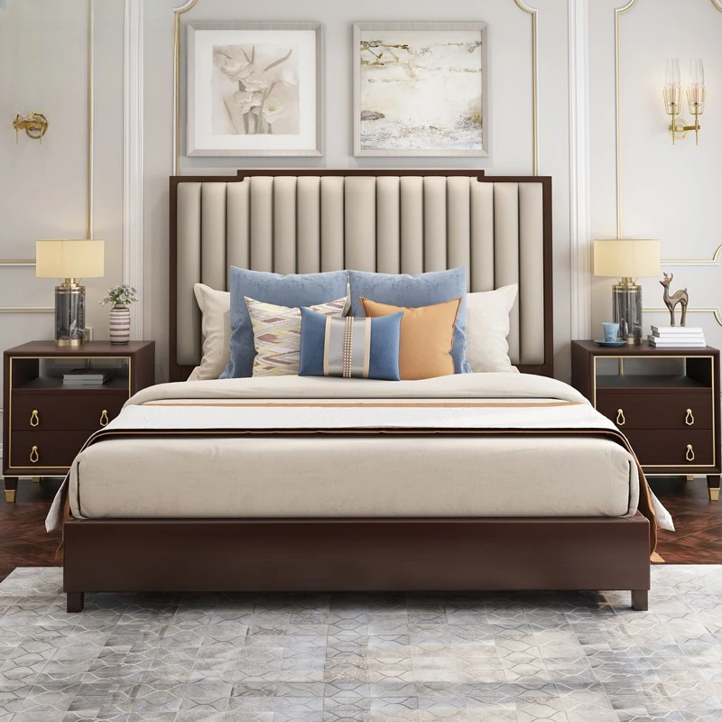 

Solid wood bed: 1.8m double bed, upholstered wedding bed, master bedroom is simple and luxurious