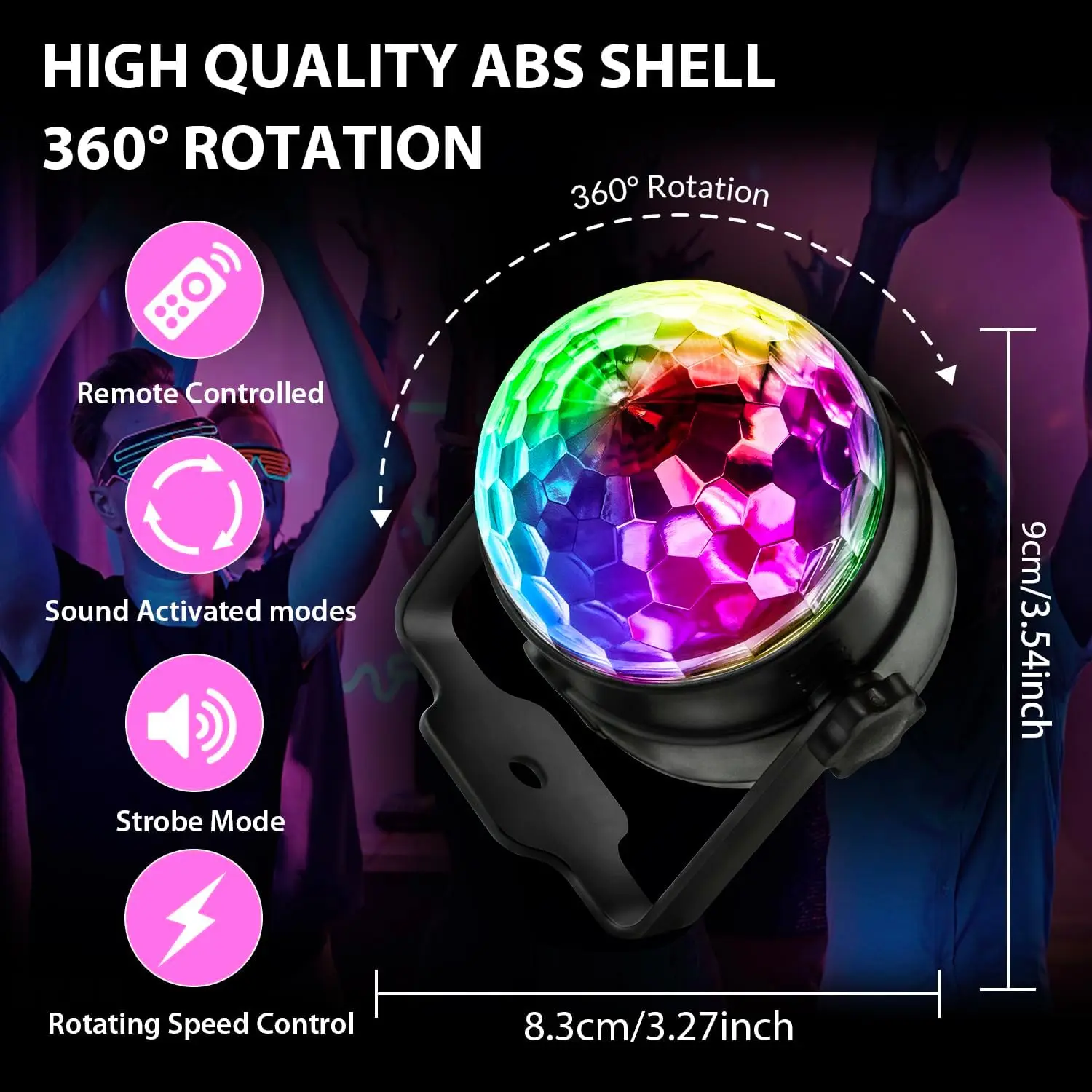 Sound Activated Party Lights,DJ Disco Ball Lights with Remote Control, Strobe Lamp 7 Modes Stage Par Light for Party, Birthday