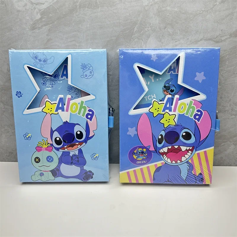 Disney Anime Stitch Kids Diary with Lock Combo Set Kawaii Cartoon Notebook Personal Stationery Supplies Children Birthday Gifts