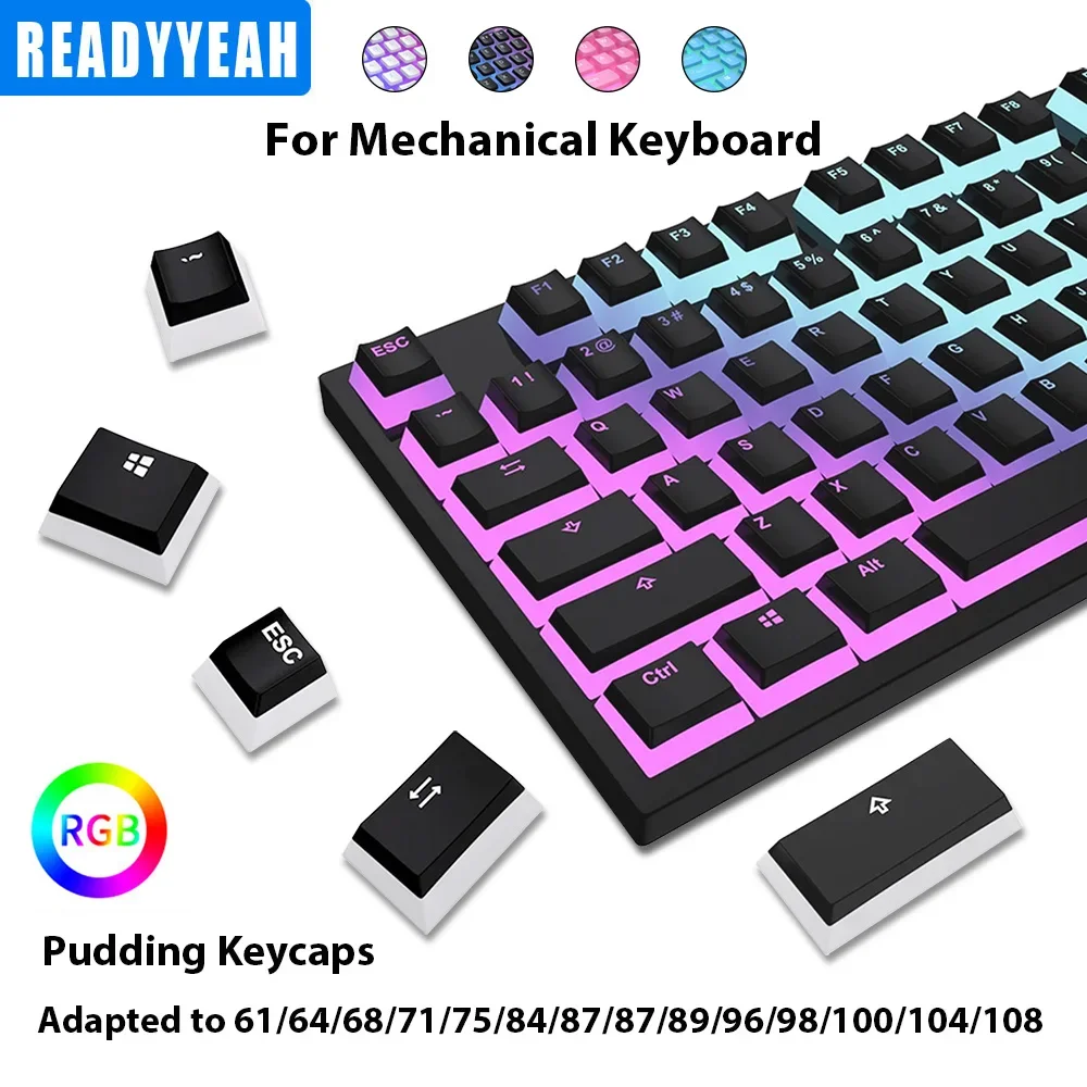 

130-клавишные колпачки для клавиш Pudding для 61 68 84 87 96 98 100 104 108 клавиш RGB Механическая клавиатура PBT Double Shot Mteria Колпачки для клавиш