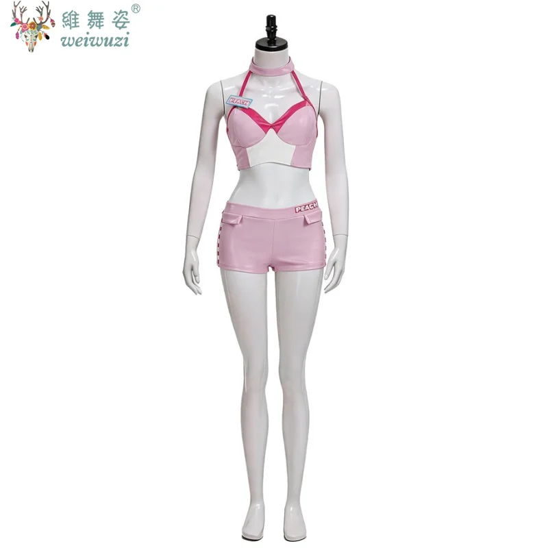 Halloween Princess Peach Cosplay Pink Motorcycle Racing Sets Woman Slim Crop Tops+Shorts Tracksuits Carnival Party Anime Outfit view 5