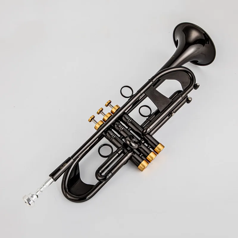 Hot Sell TR 750 Bb Small Trumpet Black nickel gold Key Professional Music Instruments with case Free Shipping