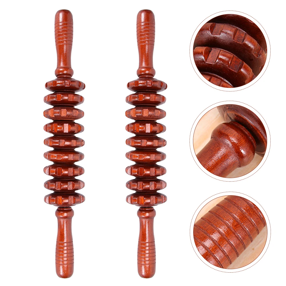 

2 Pcs Full Body Wooden Roller Stick for Muscle Relaxation H held Belly Massager Yoga Rod Nine Wheels Promote Circulation Relief