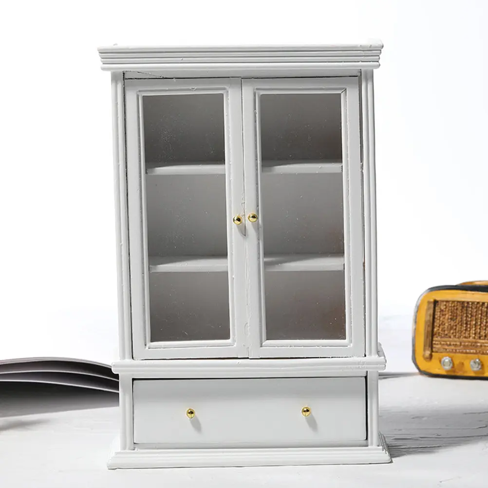 

1Pcs Mini Glass Frame Cabinet High Quality Wood Micro Furniture Decoration Perfect for Mini House DIY Storage Rack