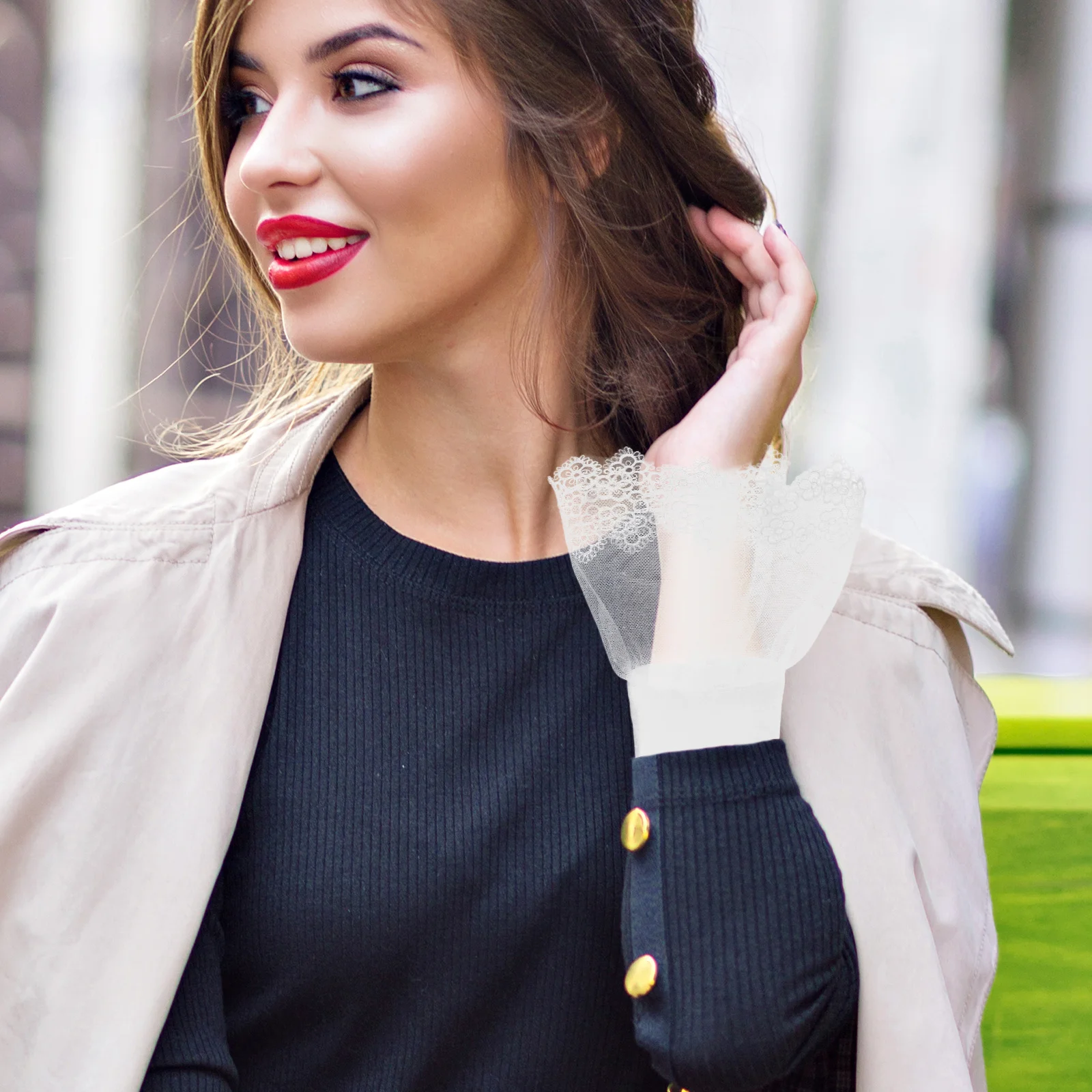 1 Pasang Manset Pergelangan Tangan Berenda Elegan Lengan Palsu Wanita Aksesori Dekoratif Manset Berenda Modis Lengan Palsu