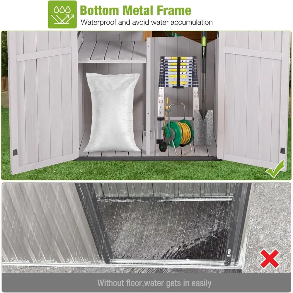 Robusto Capanno da Giardino in Metallo con Pavimento, Casetta Porta Attrezzi in Legno con Ripiani Regolabili, o Grigio XL per Giardino, Patio, Prato