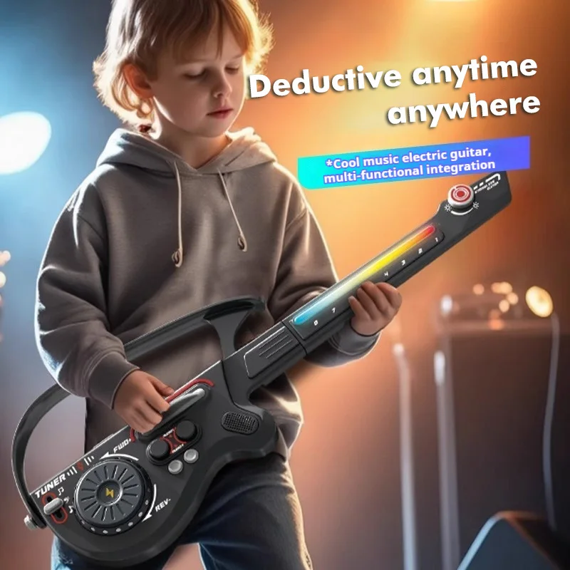 جيتار إلكتروني متعدد الوظائف بدون أوتار قابل للطي مع خلاط DJ مقلد بلوتوث ذكي باس أضواء الجري الرائعة هدية للأطفال #4