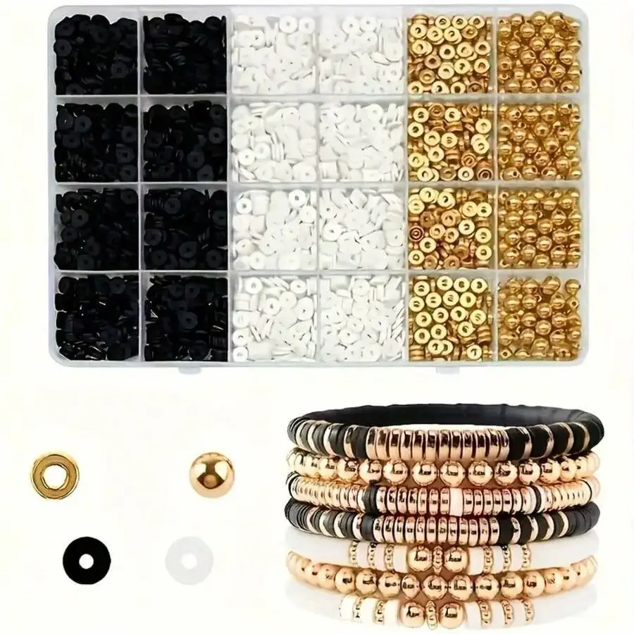 2200/3000 Pieces, Black and White Soft Pottery Pieces, Interval Bead Round Bead Set Box, DIY Couple Bracelet, Birthday Gift
