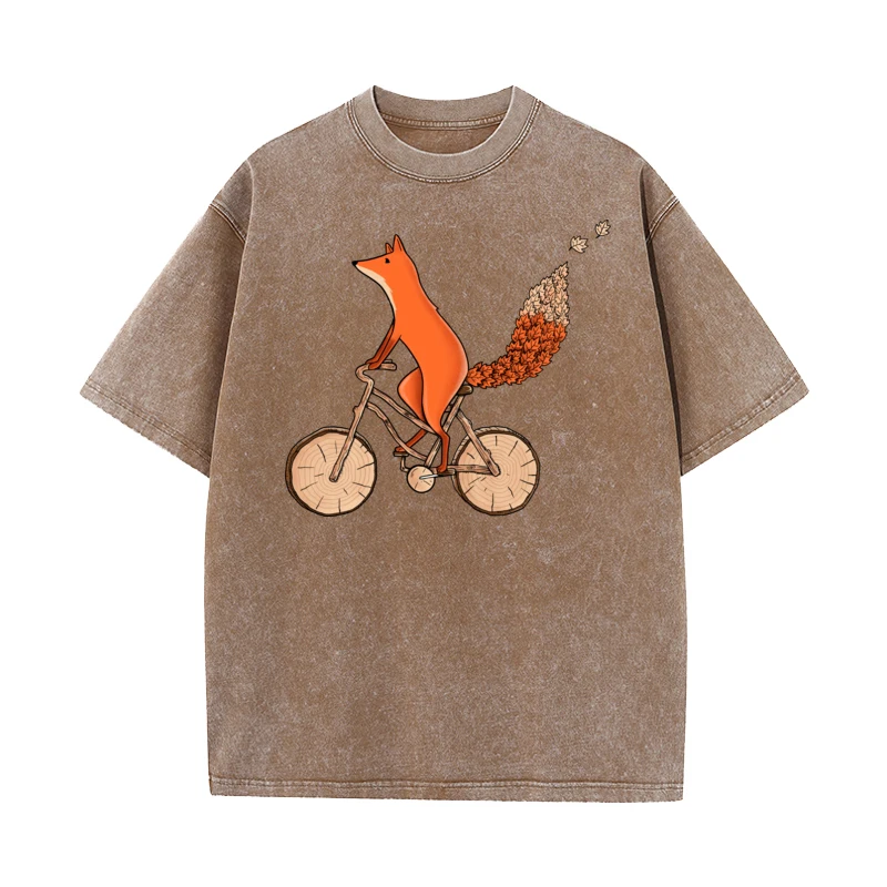 Riding Fox Printed Outdoor Father Day Combed cotton O-Neck Tees Short Sleeve Classic Washed Tops Shirts Newest vintage T Shirt image 3