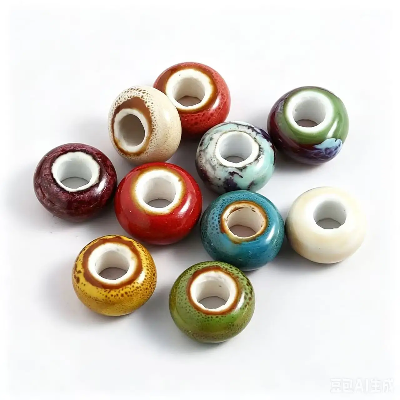 20PCS 15mm Multicolor Ceramic Porcelain Round Big Hole Space