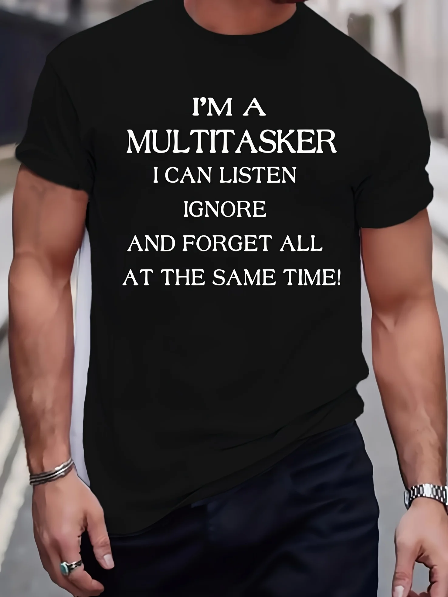 

Multitasker T-Shirt - "Listen/Ignore/Forget", Navy Blue Office/Casual Tee