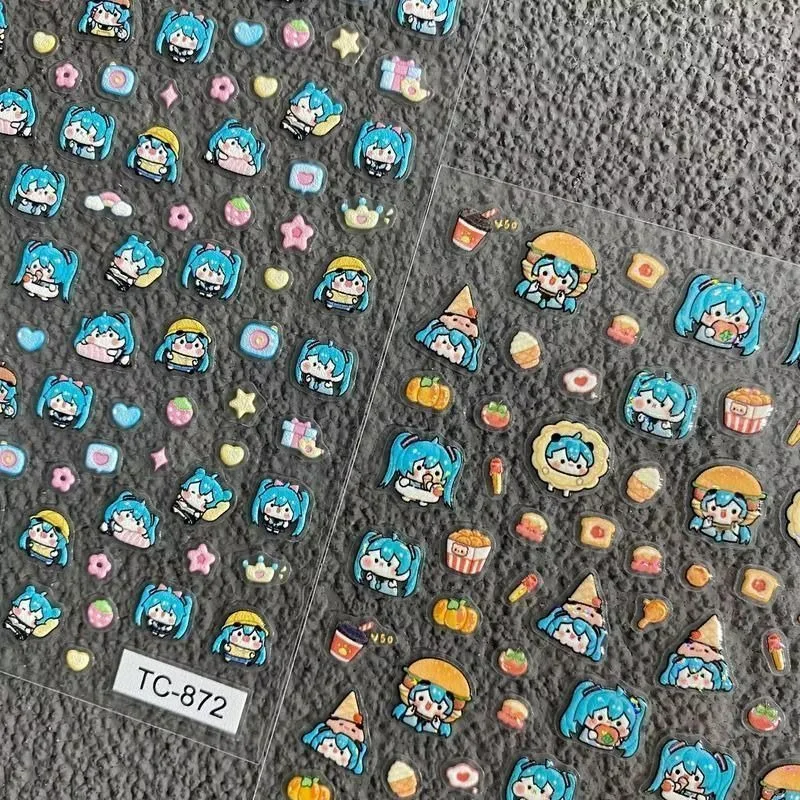 1 Stück Hatsune Miku Nagelaufkleber Anime Nagelkunst-Zubehör Nagelcharms Niedliche Cartoon-Mädchen Geprägte Nagelkunst-Sticker Nagelteile