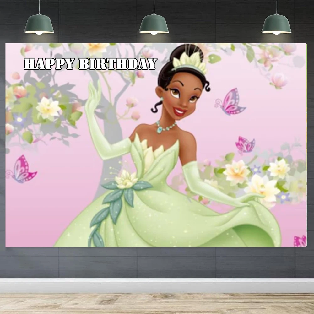 写真撮影の背景プリンセスとカエルティアナポスター女の子の誕生日パーティーの装飾背景は名前をカスタマイズすることができます
