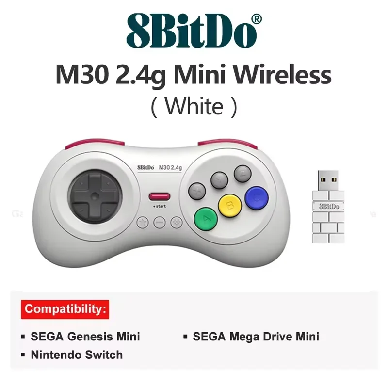 8BitDo dla Gega Genesis Mini i Mega Drive Mini M30 2.4G Bezprzewodowy Czarno-Biały Gamepad Bezprzewodowy Kontroler do Gier — zdjęcie produktu 6