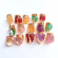 Irregular Crystal Natural Stone Open Rings for Women Gold Plated Boho Finger Jewelry Resizable