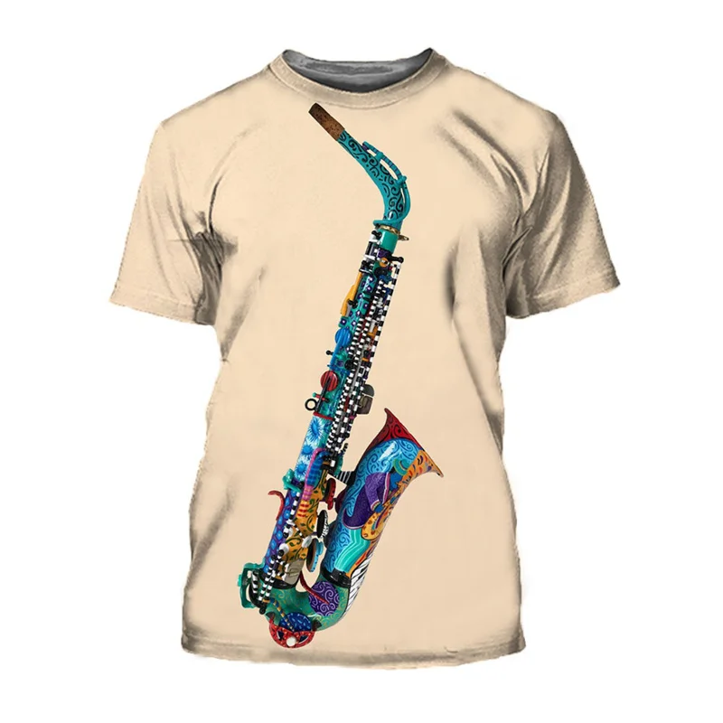 

Music Saxophone 3d Printed Tshirt Men O Collar Comfortable Tops Street Short-sleeved Summer T-shirt Musical Instruments T Shirts