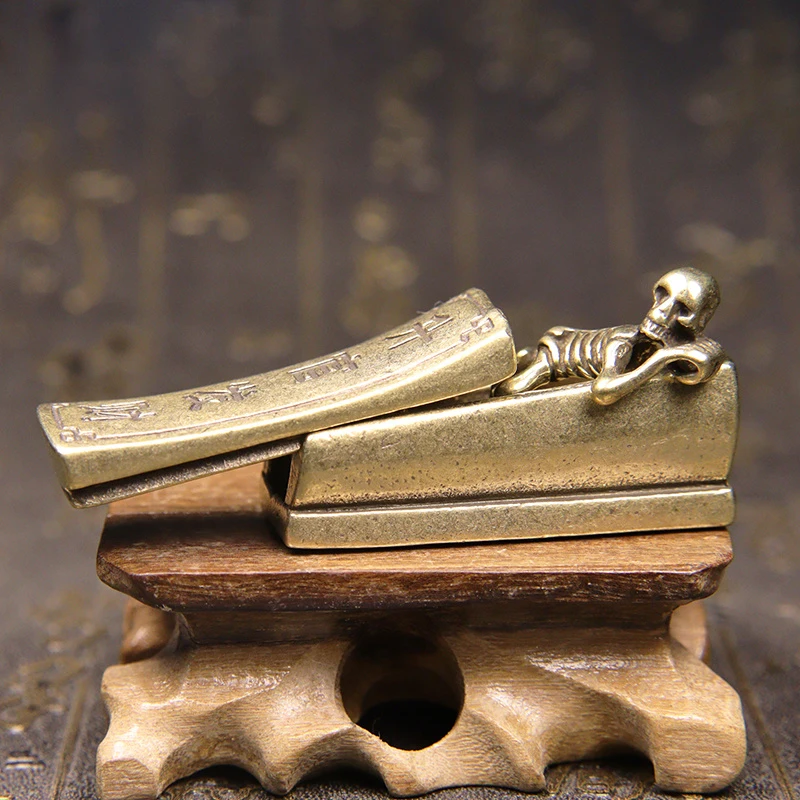 Pure Copper Coffin Ornaments Handmade Brass Crafts Openable Cover Bring Lucky and Wealth Chinese Feng Shui Home Desk Decorations