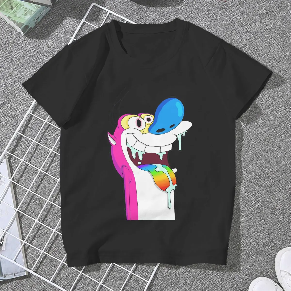 Game Ren And Stimpy Pink Tshirt Graphic Women Tops Vintage Fashion Fibre Harajuku Polyester T Shirt