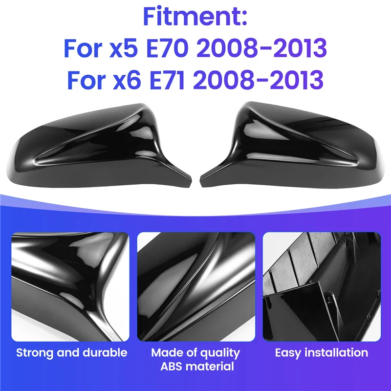 

Durable-2Pcs Side Wing Rearview Modified Car Styling Horn Mirror Housing For BMW X5 E70 X6 E71 2008-2013