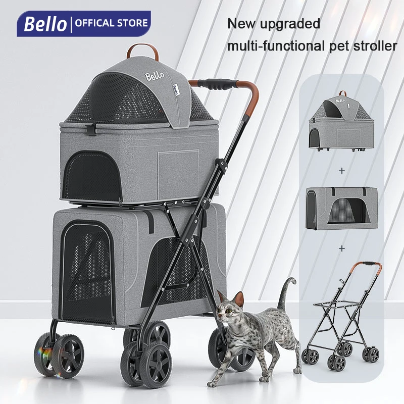 

BELLO Double pet strollers Twin Lightweight Foldable Portable Cat Dog Parm Car Carrying Double Layer Detachable and Foldable