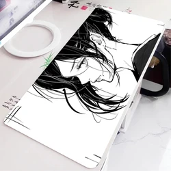 Black and White Anime Girl Table Mat Large Mouse Pad Office Keyboard Edge Locking Desk Mat Gaming Accessories Non-slip Mousepad