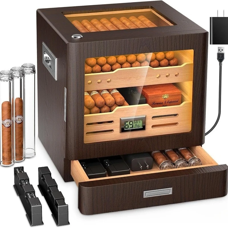 Cross-border wooden cigar box, wooden transparent cover cigar storage box
