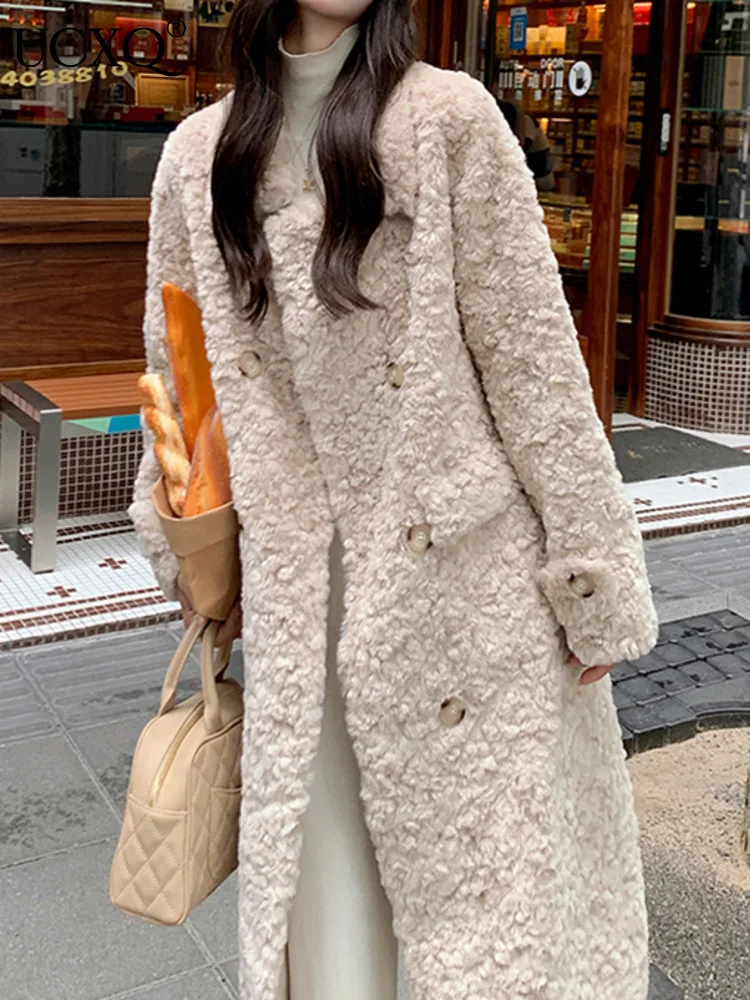 

UCXQ Fashion Long Jacket Korean Style Double Breasted Loose Warm All Match Elegant Woolen Coat Women 2024 New Autumn Winter 1125