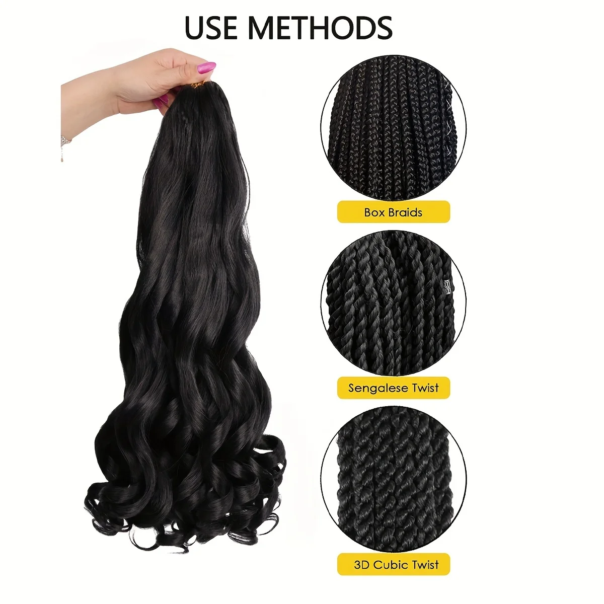 French Curly Braiding Hair Pre Stretched Bouncy Braiding Hair Easy Braid Curl Braids, Lightweight Synthetic Wavy Hair Extensions